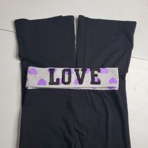 Prestige Edge Foldover Waistline Sequin LOVE Boot Cut Leggings Size S Y2K Preppy